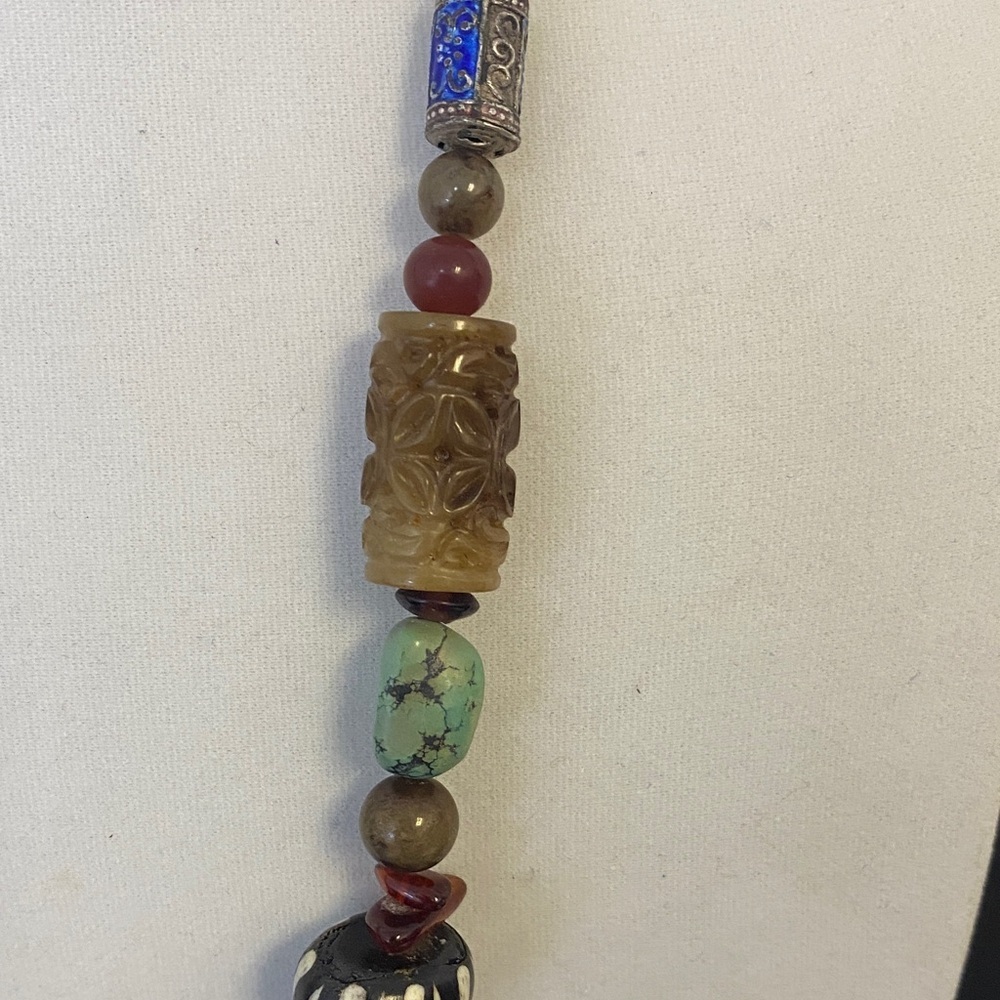 Artisan Beaded Necklace semi precious stones 30” with Earthy Tones - Picture 3 of 7